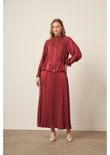 Kadın Ipek Cupra Etekli Takım Bordo 31158