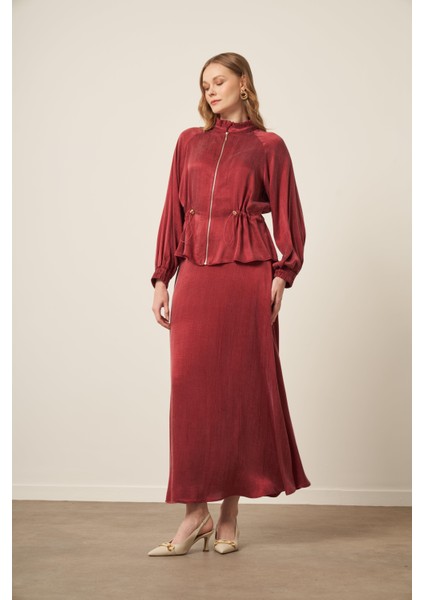 Kadın Ipek Cupra Etekli Takım Bordo 31158 fırsatları