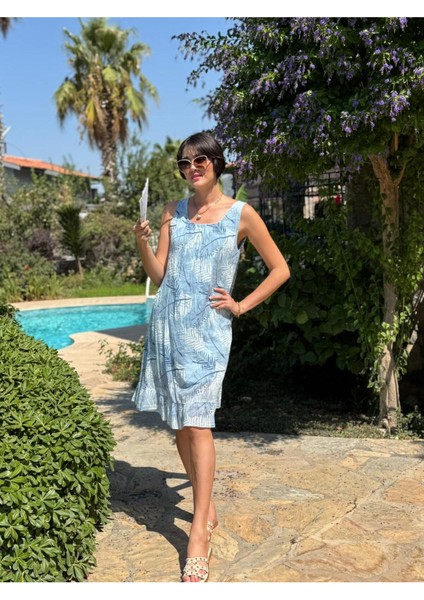 YG205070 Italyan Yaprak Desen Coton Elbise Bebe Mavi fiyatları