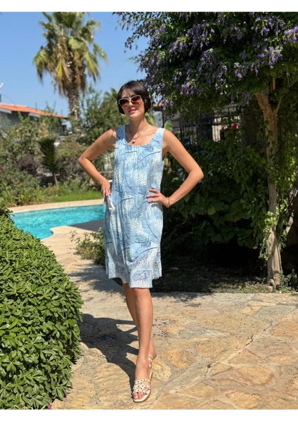 YG205070 Italyan Yaprak Desen Coton Elbise Bebe Mavi fırsatları