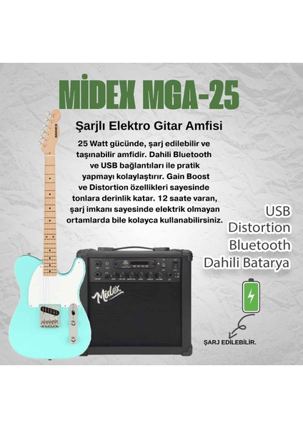 TLX-50GR-25AMP Tele Kasa Maple Klavye 2 Single-Coil 25 W Amfili Elektro Gitar fiyatları
