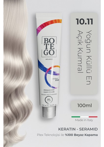 Profesyonel Krem Saç Boyası - 10.11 Yoğun Küllü En Açık Kumral 100 ml - Plex, Keratin, Seramid