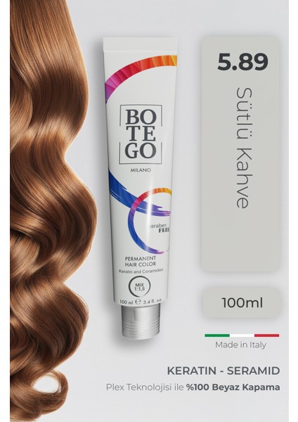 Profesyonel Krem Saç Boyası - 5.89 Sütlü Kahve 100 ml - Plex, Keratin, Seramid