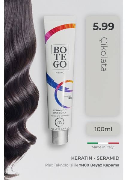 Profesyonel Krem Saç Boyası - 5.99 Çikolata 100 ml - Plex, Keratin, Seramid