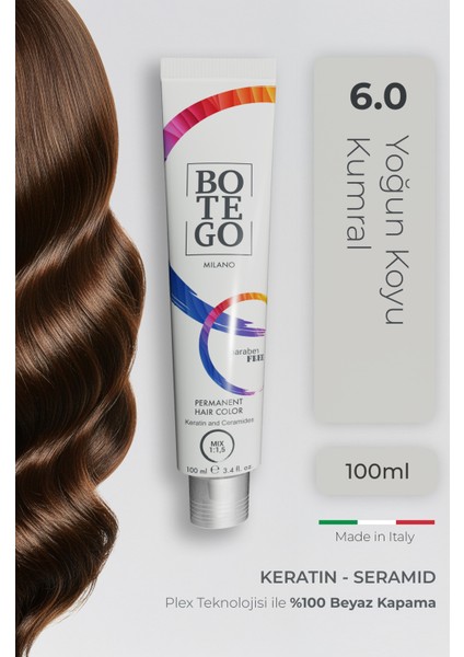 Profesyonel Krem Saç Boyası - 6.0 Yoğun Koyu Kumral 100 ml - Plex, Keratin, Seramid