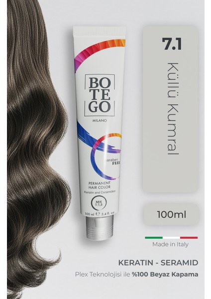 Profesyonel Krem Saç Boyası - 7.1 Küllü Kumral 100 ml - Plex, Keratin, Seramid