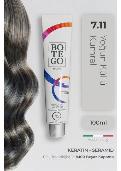 Profesyonel Krem Saç Boyası - 7.11 Yoğun Küllü Kumral 100 ml - Plex, Keratin, Seramid