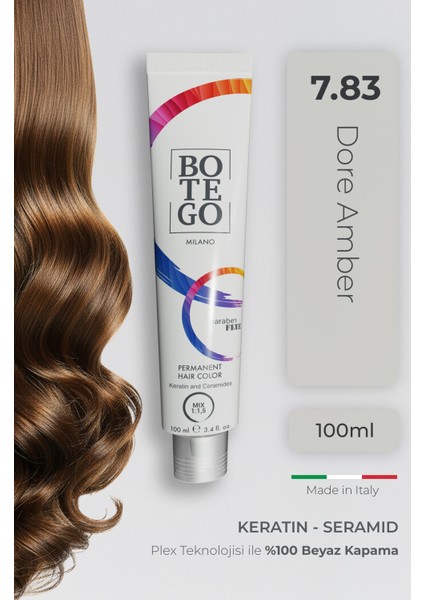 Profesyonel Krem Saç Boyası - 7.83 Dore Amber 100 ml - Plex, Keratin, Seramid