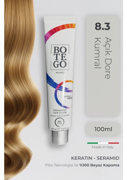 Profesyonel Krem Saç Boyası - 8.3 Açık Dore Kumral 100 ml - Plex, Keratin, Seramid