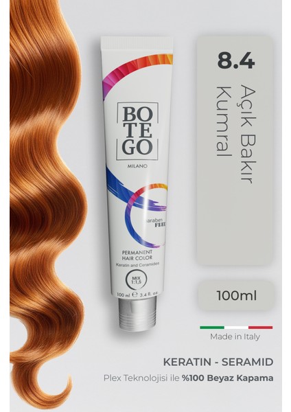 Profesyonel Krem Saç Boyası - 8.4 Açık Bakır Kumral 100 ml - Plex, Keratin, Seramid