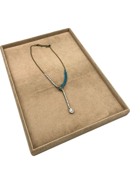 Süet Kumaş Sütlü Kahve Renk 34/24 cm Takı Servis Sunum Tablası