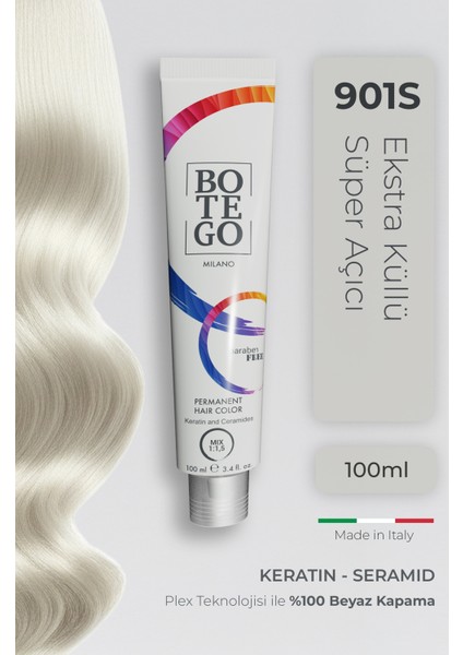 Profesyonel Krem Saç Boyası - 901 S Ekstra Küllü Süper Açıcı 100 ml - Plex, Keratin, Seramid