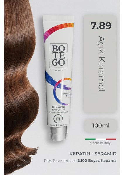 Profesyonel Krem Saç Boyası - 7.89 Açık Karamel 100 ml - Plex, Keratin, Seramid