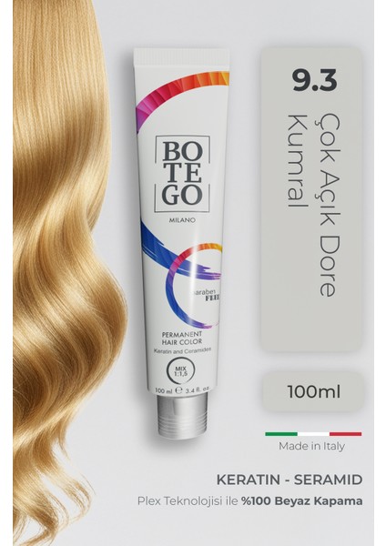 Profesyonel Krem Saç Boyası - 9.3 Çok Açık Dore Kumral 100 ml - Plex, Keratin, Seramid