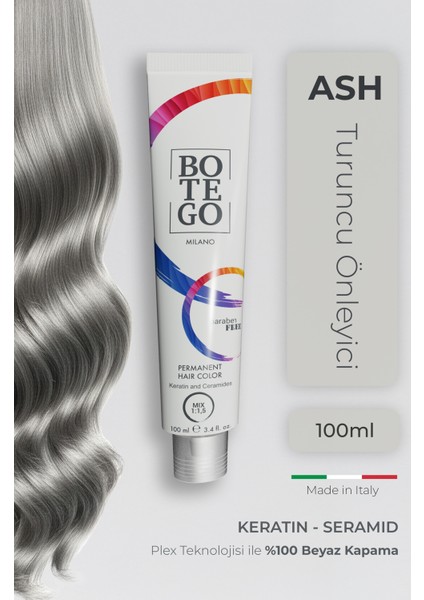 Profesyonel Krem Saç Boyası - Ash (Turuncu Önleyici) 100 ml - Plex, Keratin, Seramid