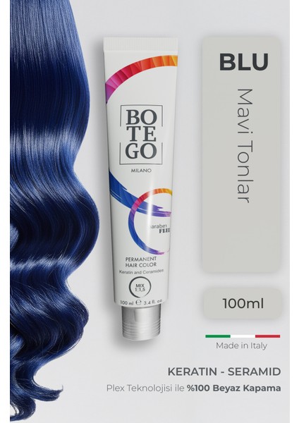 Profesyonel Krem Saç Boyası - Blue (Mavi Tonlar) 100 ml - Plex, Keratin, Seramid