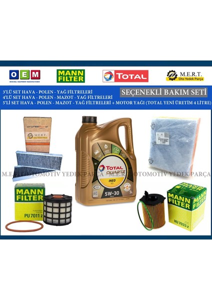Citroen C-Elysee 1.6 Bluehdi Euro 6 Filtre Bakım Seti + Motor Yağ
