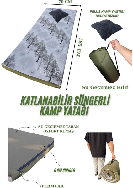Katlanabilir Kamp Yatağı Su Geçirmez Taban Fermuarlı Minder Taşınabilir Kılıf Çadır Mat 185X70X6 cm