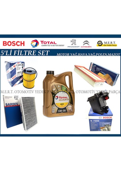 Citroen C4 1.6 Hdi Filtre Bakım Seti + Motor Yağı (2004-2010)