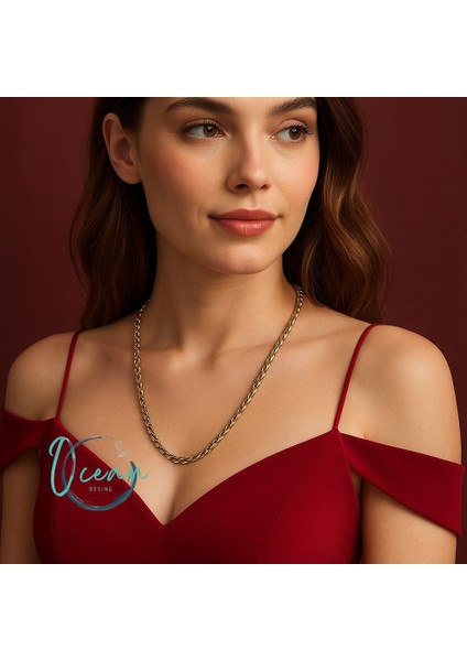 Çelik Gold Renk Arpa Zincir Model Kadın Kolye