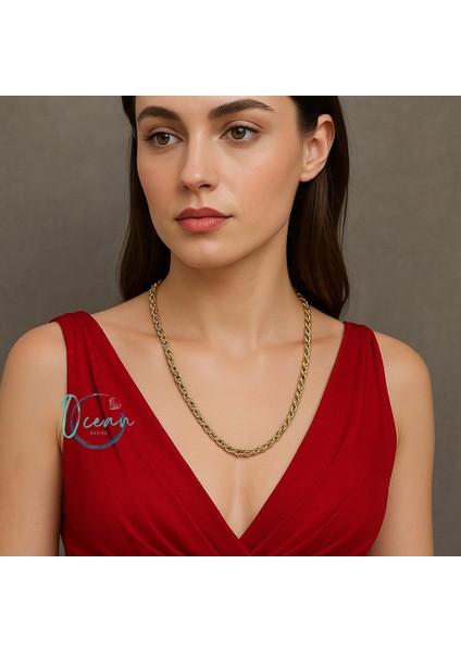 Çelik Gold Renk Arpa Zincir Model Kadın Kolye fiyatları