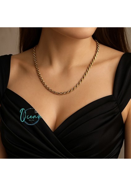 Çelik Gold Renk Arpa Zincir Model Kadın Kolye modelleri