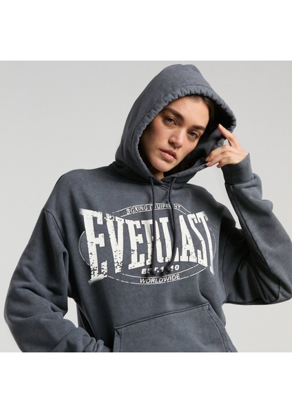 Authentic Boxing Wmn Kadın Gri Kapüşonlu Oversize Sweatshirt.333