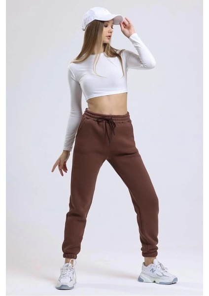 3 Iplik Şardonlu Paça Lastikli Eşofman Kahve IS001