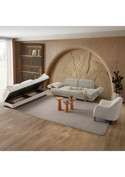 Aries Yataklı Sandıklı Koltuk Takımı 3+3+1 Sütlü Kahve