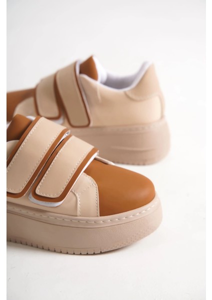 Valencıa Bağcıksız Cırt Cırtlı Ortopedik Taban Kadın Sneaker Spor Ayakkabı Tt - Ten/kahve indirimleri