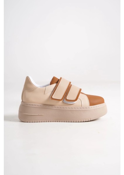Valencıa Bağcıksız Cırt Cırtlı Ortopedik Taban Kadın Sneaker Spor Ayakkabı Tt - Ten/kahve