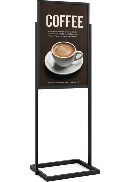 Alüminyum Sürgülü Ayaklı Poster Info Pano Siyah Tek Katlı