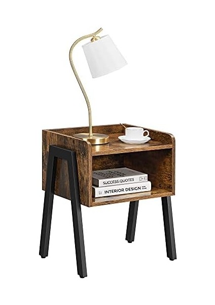 Komodin, Komodin, Yan Sehpa, Açık Bölmeli Istiflenebilir Komodin, Rustik Ahşap Görünüm, Vurgulu Mobilya, Metal Ayaklar, Sağlam, Endüstriyel Tasarım, Vintage Kahverengi-Siyah LET54X modelleri
