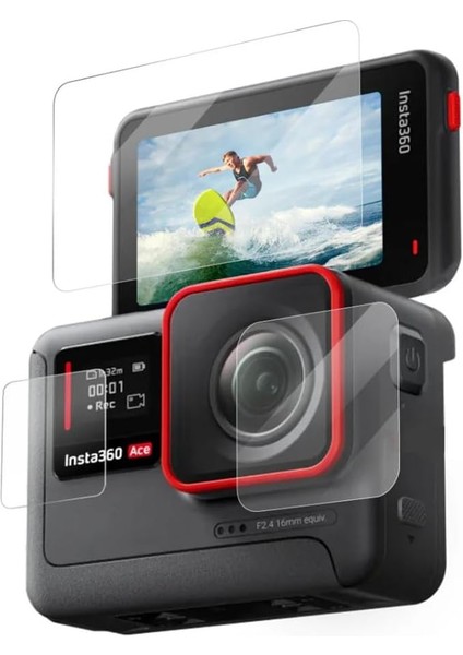 Temperli Cam Ekran Koruyucu Film Kiti INSTA360 Ace/ace Pro Için – Ön Ekran, Arka Ekran ve Lens Koruyucu, 9h Sertlik, 2.5d Kavisli Yüzey