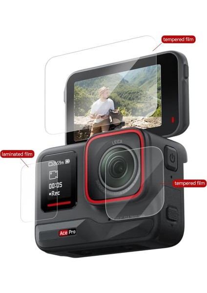 Temperli Cam Ekran Koruyucu Film Kiti INSTA360 Ace/ace Pro Için – Ön Ekran, Arka Ekran ve Lens Koruyucu, 9h Sertlik, 2.5d Kavisli Yüzey modelleri