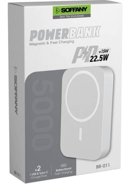 BR-011 5.000 mAh Magsafe P.Bank Type-C + USB Giriş-Çıkış Hızlı Şarj fırsatları