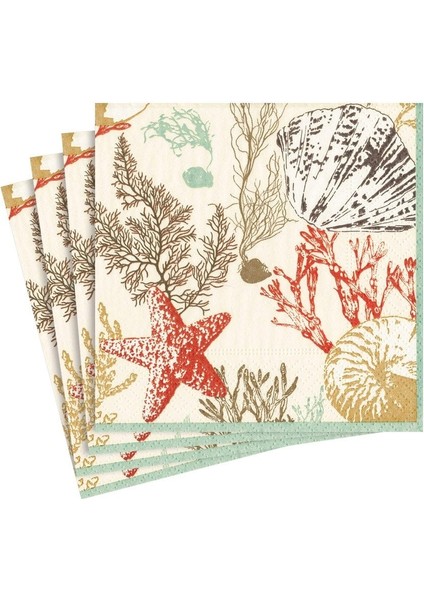 Marine Study Paper Luncheon Napkins In Ivory - 20 Per Package