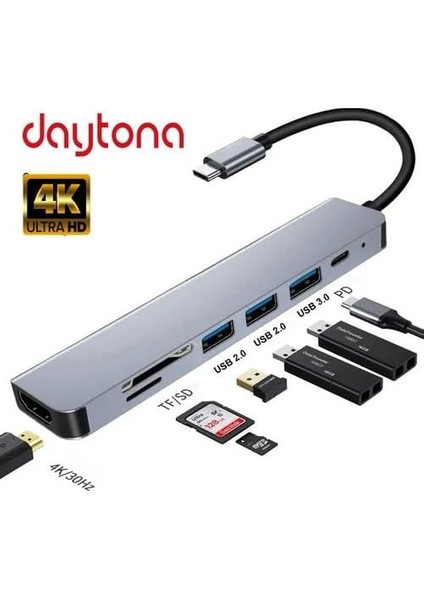 Fc-17 Type-C To 3*usb 3.0 4K Ultra Hd HDMI Sd Tf Kart Girişli 7ın1 Çevirici Hub Adaptör fiyatları