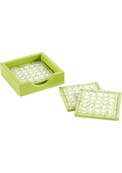 Trellis Square Lacquer Coaster In Holder - Set Of 4