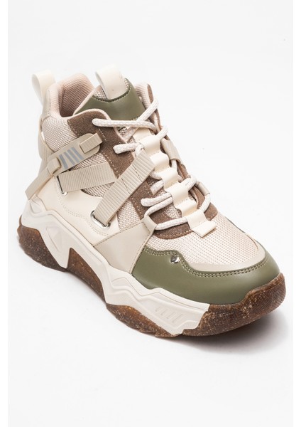 Clara Bej Yeşil Fermuarlı ve Bağcıklı Kadın Spor Bot modelleri