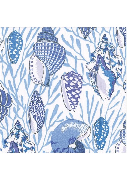 Shell Toile Luncheon Napkins In Blue - 20 Per Package