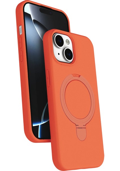 More-Tr Newface Apple Iphone 15 Plus Regal Magsafe Standlı Kapak - Turuncu