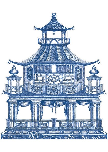 Chinoiserie Toile Pagoda Die-Cut Placemats 4 Each