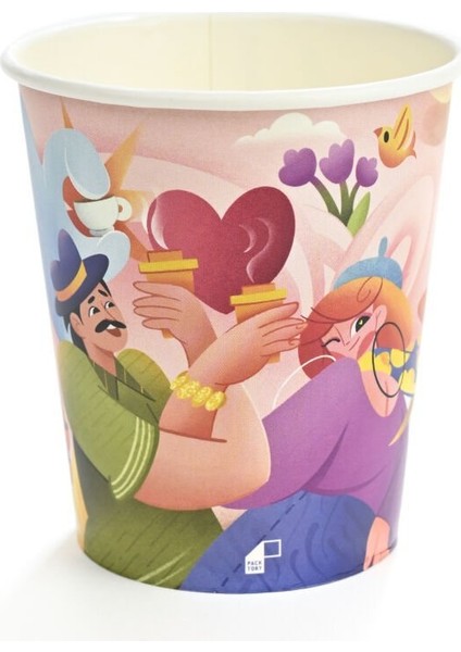 8 Oz Tasarım Renkli Karton Bardak 50 Adet