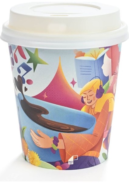 8 Oz Tasarım Renkli Karton Bardak 50 Adet fırsatları