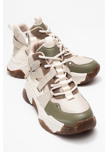 Clara Bej Yeşil Fermuarlı ve Bağcıklı Kadın Spor Bot