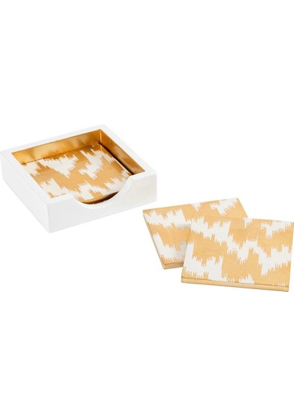 Modern Moiré Square Lacquer Coaster In Holder Set Of 4