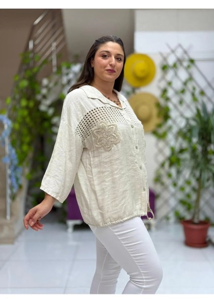 NC59028 Erkek Yaka Önü Fileli Italyan Ham Keten Gömlek Bej modelleri