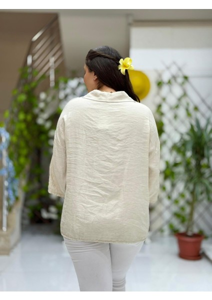 NC59028 Erkek Yaka Önü Fileli Italyan Ham Keten Gömlek Bej fırsatları