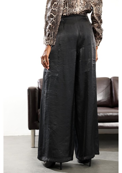 Siyah Kemerli Saten Geniş Pantolon fırsatları